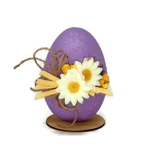 Πασχαλινό διακοσμητικό αυγό foam 15cm λιλά με ξύλινη βάση - λουλούδια, νονά, διακοσμητικά, πασχαλινά αυγά διακοσμητικά
