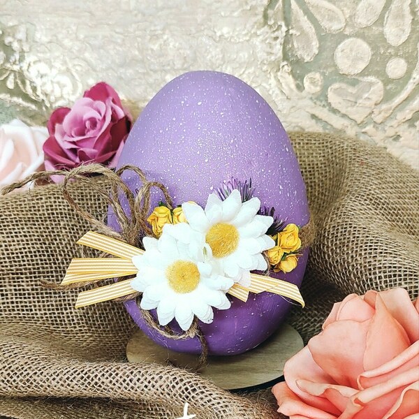 Πασχαλινό διακοσμητικό αυγό foam 15cm λιλά με ξύλινη βάση - λουλούδια, νονά, διακοσμητικά, πασχαλινά αυγά διακοσμητικά - 3
