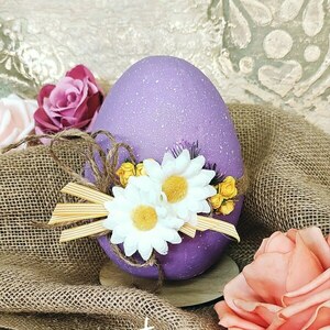Πασχαλινό διακοσμητικό αυγό foam 15cm λιλά με ξύλινη βάση - λουλούδια, νονά, διακοσμητικά, πασχαλινά αυγά διακοσμητικά - 3