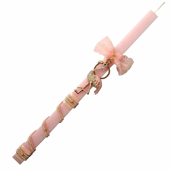 Λαμπάδα ροζ για κορίτσι με φλαμίνγκο μεταλλικό μπρελόκ 39×2,2×2,2cm - κορίτσι, λαμπάδες, για παιδιά, για ενήλικες, για εφήβους