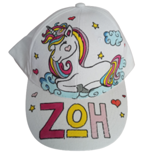 παιδικό καπέλο jockey με όνομα και θέμα μονόκερος σε συννεφάκι ( sitting unicorn ) - καπέλα, μονόκερος, δώρα για παιδιά, όνομα - μονόγραμμα, προσωποποιημένα