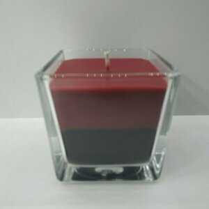 Κερί χειροποίητο δίχρωμο κόκκινο-μαύρο με άρωμα βανίλια-κρέμα σε γυάλινο βάζο 8X8cm - αρωματικά κεριά - 2
