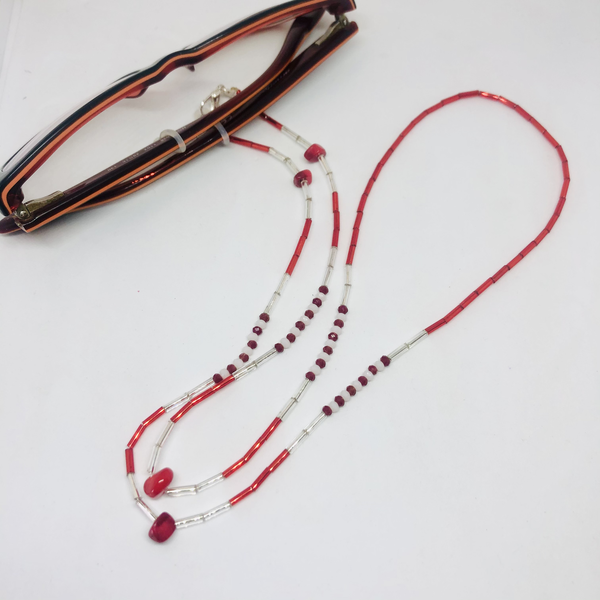 Αλυσίδα για γυαλιά κόκκινη άσπρη - αλυσίδες, γυναικεία, χάντρες - 4