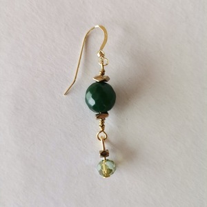Μακριά σκουλαρίκια με πράσινο νεφρίτη - ασήμι, ημιπολύτιμες πέτρες, επιχρυσωμένα, κρεμαστά - 2