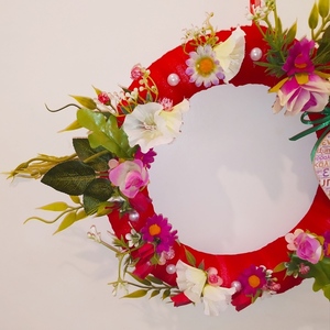 Στεφανάκι 25cm χειροποίητο με τούλι και λουλούδια την γιορτή της μητέρας - καρδιά, μαμά, διακοσμητικά, γιορτή της μητέρας - 3