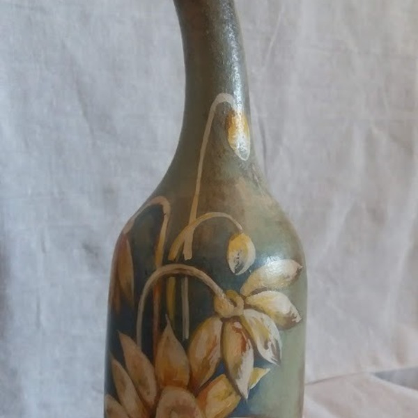 Κεραμική φόρμα μπουκάλι χειροποίητη ζωγραφισμένη στο χέρι 73677 - ζωγραφισμένα στο χέρι, μοναδικό, πηλός, διακοσμητικά μπουκάλια - 3