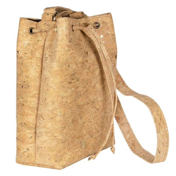 Τσάντα Πουγκί Φελλός "Goldilocks Bucket Bag" - βαμβάκι, ιδιαίτερο, μοναδικό, μοντέρνο, γυναικεία, πουγκί, χιαστί, τσάντα, χειροποίητα, μεγάλες, all day, minimal, φελλός - 3