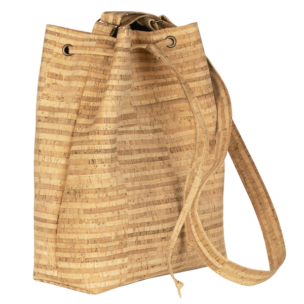 Τσάντα Πουγκί Φελλός "Brown Stripes Bucket Bag" - ώμου, πουγκί, μεγάλες, all day, φελλός - 3