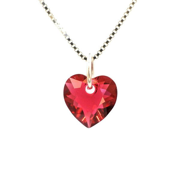 Κολιέ Καρδούλα Scarlet Κόκκινο Βαθύ Χρώμα, Κρυστάλλινη με Ασημένια Αλυσίδα Βενετσιάνα Τετράγωνη Nikolas Jewelry - γυαλί, charms, ασήμι 925, καρδιά, κοντά