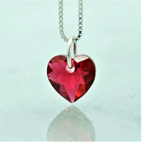 Κολιέ Καρδούλα Scarlet Κόκκινο Βαθύ Χρώμα, Κρυστάλλινη με Ασημένια Αλυσίδα Βενετσιάνα Τετράγωνη Nikolas Jewelry - γυαλί, charms, ασήμι 925, καρδιά, κοντά - 2