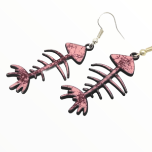 Σκουλαρίκια ψαροκόκαλο ροζ με μπορντό βαμμένα με Σμάλτο, χειροποίητα κοσμήματα σμάλτου mimitopia - σμάλτος, ψάρι, κρεμαστά - 4