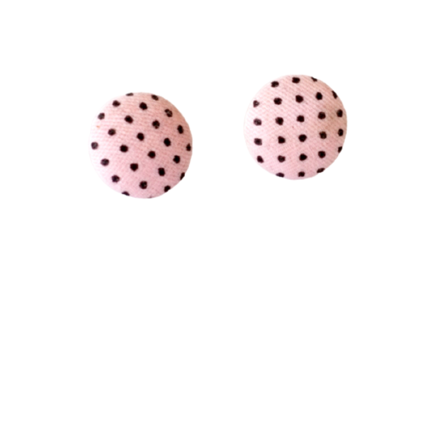 Υφασμάτινα Σκουλαρίκια Κουμπιά Ροζ - ύφασμα, καρφωτά, μικρά, faux bijoux, φθηνά - 2
