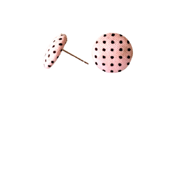Υφασμάτινα Σκουλαρίκια Κουμπιά Ροζ - ύφασμα, καρφωτά, μικρά, faux bijoux, φθηνά - 4