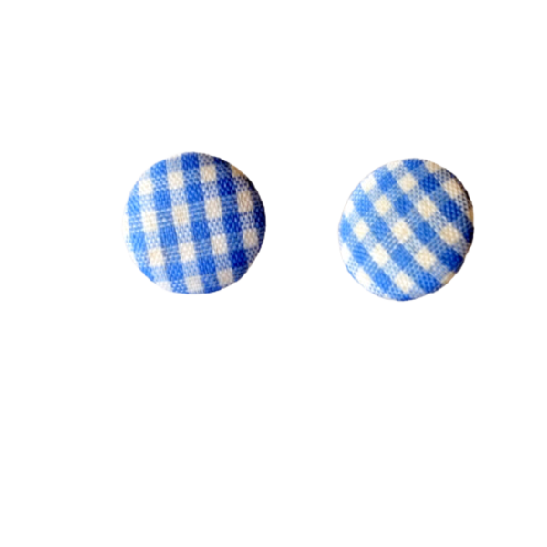 Υφασμάτινα Σκουλαρίκια Κουμπιά Γαλάζια - ύφασμα, καρφωτά, μικρά, faux bijoux, φθηνά