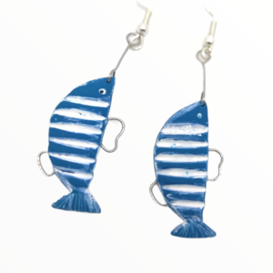 Σκουλαρίκια ψαράκια με μεταλλικά στοιχεία σχέδιο 3, Χειροποίητα κοσμήματα από πολυμερικό πηλό mimitopia - ψάρι, πηλός, κρεμαστά