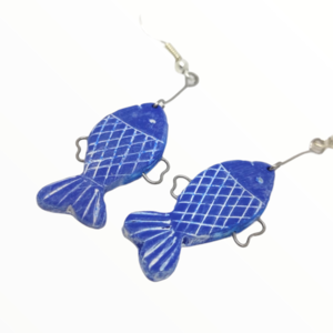 Σκουλαρίκια ψαράκια με μεταλλικά στοιχεία σχέδιο 4, Χειροποίητα κοσμήματα από πολυμερικό πηλό mimitopia - ψάρι, πηλός, κρεμαστά - 3