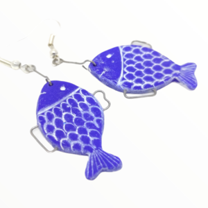 Σκουλαρίκια ψαράκια με μεταλλικά στοιχεία σχέδιο 5, Χειροποίητα κοσμήματα από πολυμερικό πηλό mimitopia - ψάρι, πηλός, κρεμαστά - 5