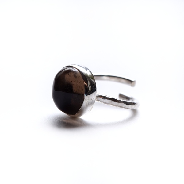 Ασημένιο σφυρήλατο δαχτυλίδι με καπνία - ημιπολύτιμες πέτρες, ασήμι 925, boho, μεγάλα, αυξομειούμενα - 2