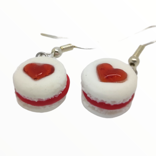Macarons καρδιά Σκουλαρίκια (macarons earrings),κοσμήματα απομίμησης φαγητού,χειροποίητα κοσμήματα πολυμερικού πηλού Mimitopia - πηλός, μικρά, κρεμαστά - 2