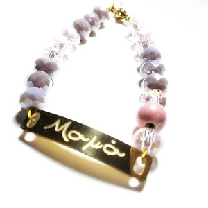 Βραχιόλι ' μαμά' ταυτότητα με ροζ κεραμική χάντρα - ταυτότητες, μαμά, κοσμήματα, χεριού - 2