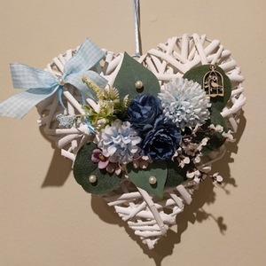 Καρδιά ξύλινη με λουλούδια σε αποχρώσεις του μπλε - καρδιά, στεφάνια, λουλούδια, δώρα για δασκάλες - 3