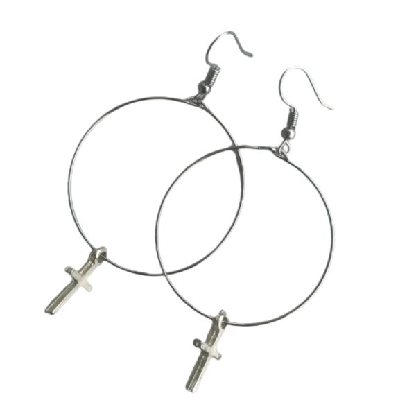 Σκουλαρίκια κρίκοι μεγάλοι με σταυρούς - σταυρός, κρεμαστά, μεγάλα, γάντζος, δώρα για γυναίκες