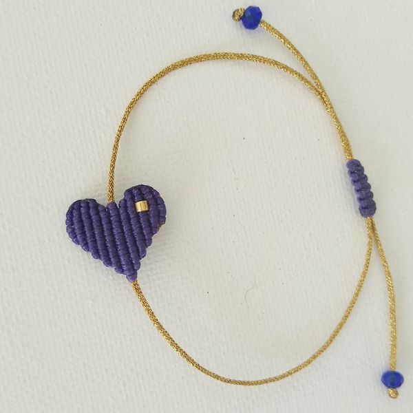 Βραχιόλι μακραμέ καρδιά μωβ με χρυσή χάντρα miyuki - καρδιά, μακραμέ, boho, χεριού - 4