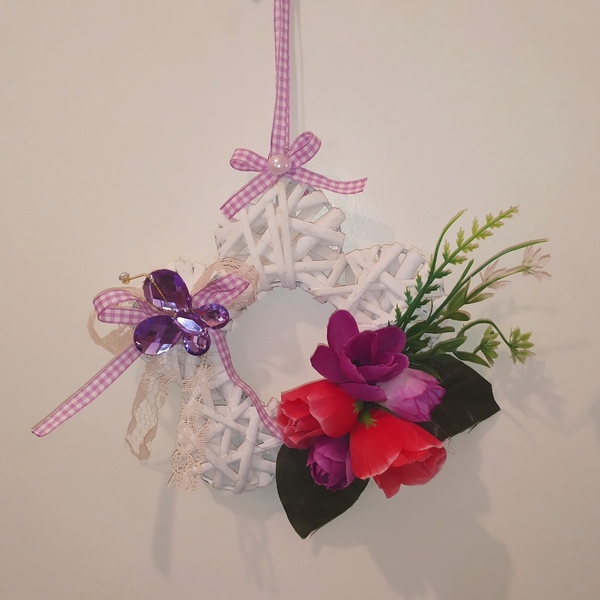 Στεφάνι 16cm ξύλινο λουλούδι με λουλουδάκια - στεφάνια, δώρο, romantic, δώρα για γυναίκες, ξύλινα διακοσμητικά τοίχου - 4