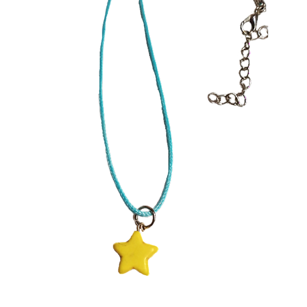 Γυναικείο μενταγιόν με κίτρινο αστέρι χαολίτη σε γαλάζιο snake cord. - κοντά, γιορτή της μητέρας