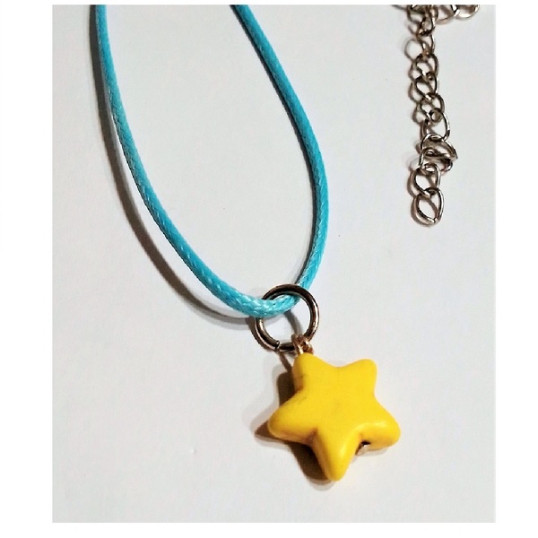 Γυναικείο μενταγιόν με κίτρινο αστέρι χαολίτη σε γαλάζιο snake cord. - κοντά, γιορτή της μητέρας - 3