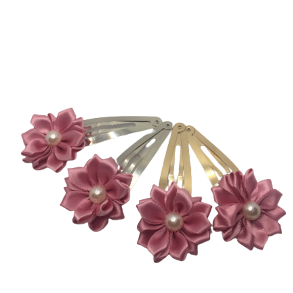 Σετ κλιπ μαλλιών λουλούδι ( 2 τμχ ) - κοκκαλάκι, κορίτσι, με πέρλες, hair clips - 4