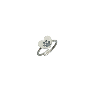 "Love pets" Ασημένιο δαχτυλίδι καρδιά με χαραγμένη πατούσα - ασήμι, αυξομειούμενα
