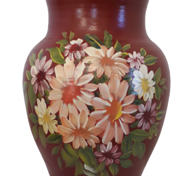Πήλινο βάζο με ζωγραφισμένα λουλούδια - ζωγραφισμένα στο χέρι, βάζα & μπολ, πηλός