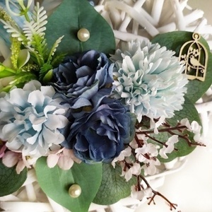 Καρδιά ξύλινη με λουλούδια σε αποχρώσεις του μπλε - καρδιά, στεφάνια, λουλούδια, δώρα για δασκάλες, homedecor - 2