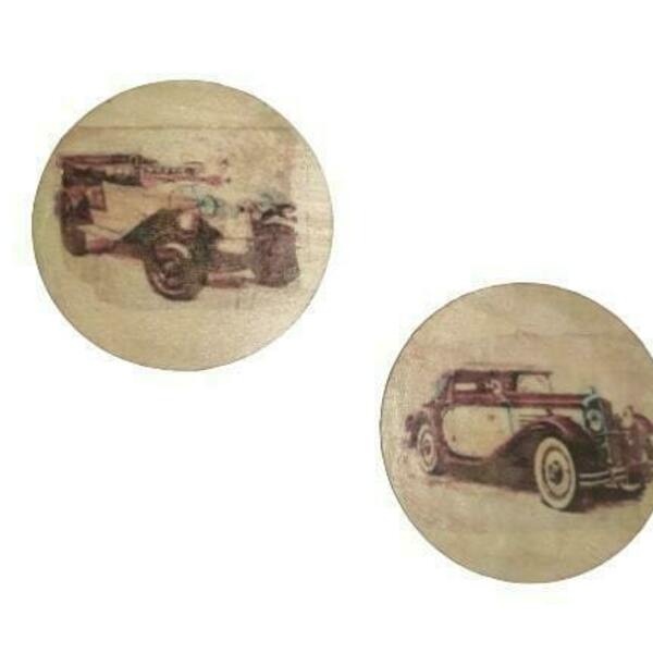 Σουβέρ ξύλινα σετ 6 τεμαχίων "Αυτοκίνητα Vintage" - ξύλο, σουβέρ, ντεκουπάζ, διακοσμητικά, ξύλινα σουβέρ - 4