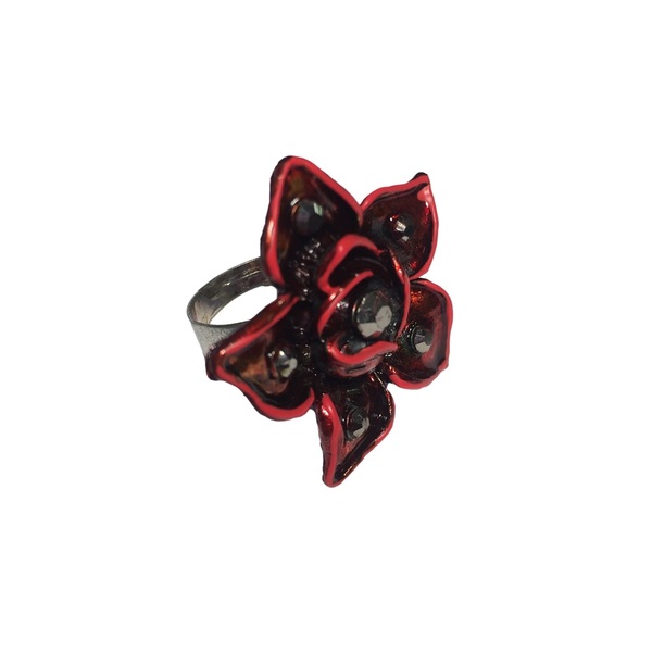 Χρωματισμένο μεταλλικό δαχτυλίδι "Κόκκινο τριαντάφυλλο" - τριαντάφυλλο, boho, επιροδιωμένα, αυξομειούμενα, φθηνά