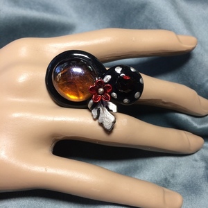 Χειροποίητο δαχτυλίδι με σύνθεση από χάντρες και μεταλλικά στοιχεία - γυαλί, κορίτσι, εντυπωσιακά, αυξομειούμενα, φθηνά - 2