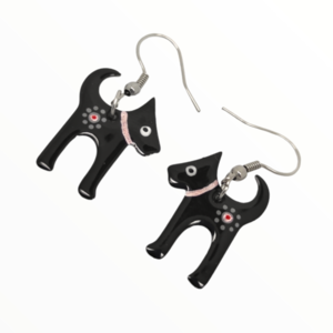 Σκουλαρίκια μαύρα σκυλάκια βαμμένα με Σμάλτο , χειροποίητα κοσμήματα σμάλτου mimitopia - σμάλτος, ατσάλι, boho, κρεμαστά - 2
