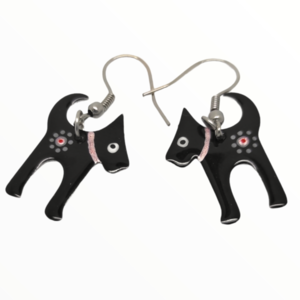 Σκουλαρίκια μαύρα σκυλάκια βαμμένα με Σμάλτο , χειροποίητα κοσμήματα σμάλτου mimitopia - σμάλτος, ατσάλι, boho, κρεμαστά - 3