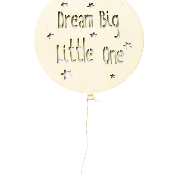 Επιτοίχειο ξύλινο μπαλόνι "Dream big little one" 25 εκατοστά - πίνακες & κάδρα, παιδικά κάδρα