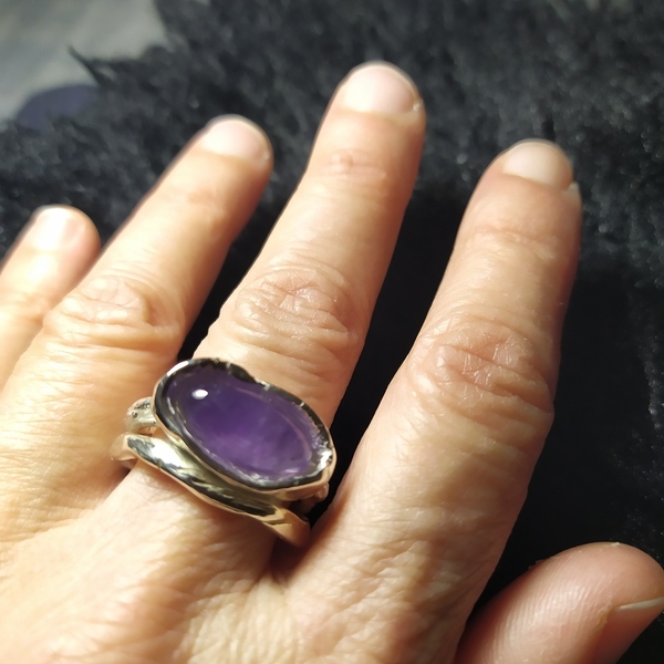 Χειροποίητο δαχτυλίδι με μωβ αμεθυστο - ασήμι, ημιπολύτιμες πέτρες, ασήμι 925, μεγάλα, αυξομειούμενα - 2