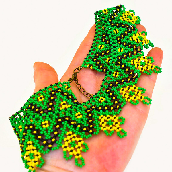 Πράσινο κολιέ τσόκερ από γυάλινες χάντρες - τσόκερ, χειροποίητα, χάντρες, κοντά, boho - 4