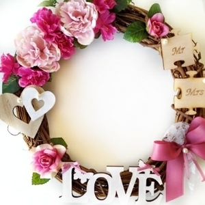 Στεφάνι "Mr & Mrs - Love" - καρδιά, στεφάνια, λουλούδια, διακοσμητικά