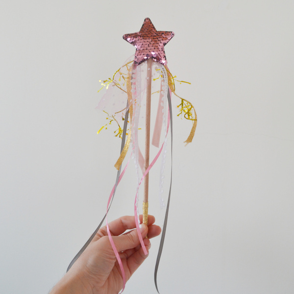 Παιδικό ραβδάκι με ροζ αστέρι και κορδέλες, ύψους 28 εκατοστών - κορίτσι, αστέρι, νεράιδα - 2