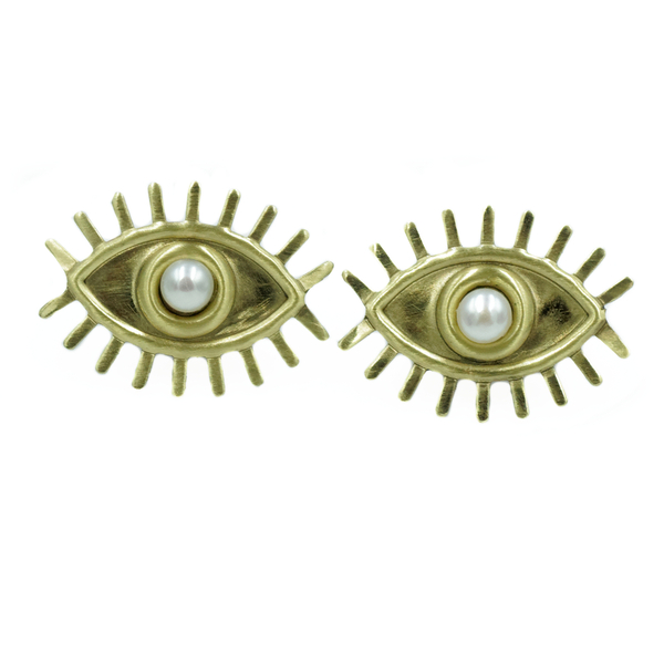 Σκουλαρίκια μπόχο μάτι με μαργαριτάρι - ορείχαλκος, μάτι, καρφωτά, μικρά, πέρλες, καρφάκι