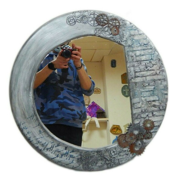 Καθρέφτης και ράφι με γρανάζια - πίνακες & κάδρα