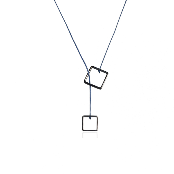 Chimera-Rhodium plating square necklace - μακριά, ασήμι 925