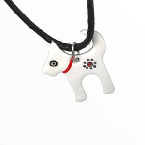 Χειροποίητο Κολιέ σκυλάκι άσπρο βαμμένο με Σμάλτο, χειροποίητα κοσμήματα σμάλτου απο τη mimitopia - δέρμα, γυαλί, σμάλτος, σκυλάκι, boho - 2