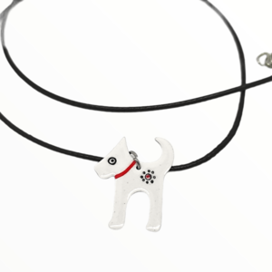 Χειροποίητο Κολιέ σκυλάκι άσπρο βαμμένο με Σμάλτο, χειροποίητα κοσμήματα σμάλτου απο τη mimitopia - δέρμα, γυαλί, σμάλτος, σκυλάκι, boho - 4