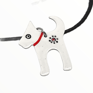 Χειροποίητο Κολιέ σκυλάκι άσπρο βαμμένο με Σμάλτο, χειροποίητα κοσμήματα σμάλτου απο τη mimitopia - δέρμα, γυαλί, σμάλτος, σκυλάκι, boho - 5